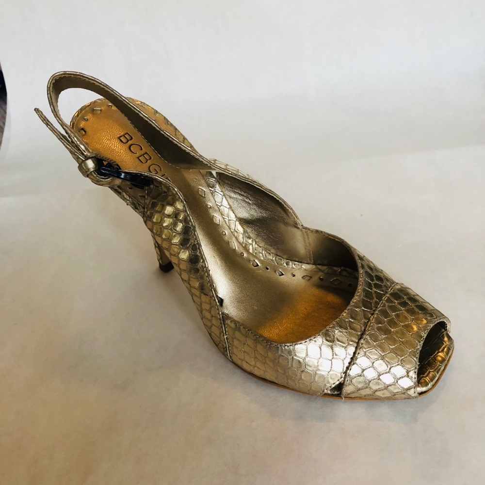 BCBGirls Gold Slingback Peeptoe